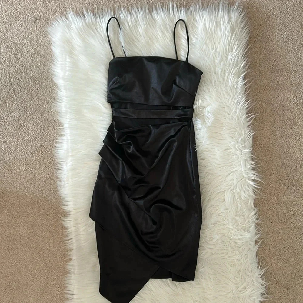 Windsor satin mini dress size XS black sleeveless cut out middle wedding guest
